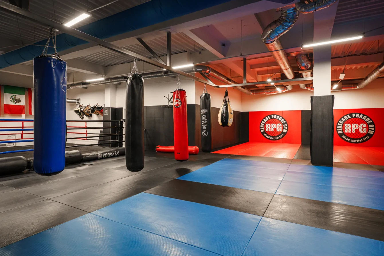 Boxovací pytle a úderová zóna v Renegade Prague Gym